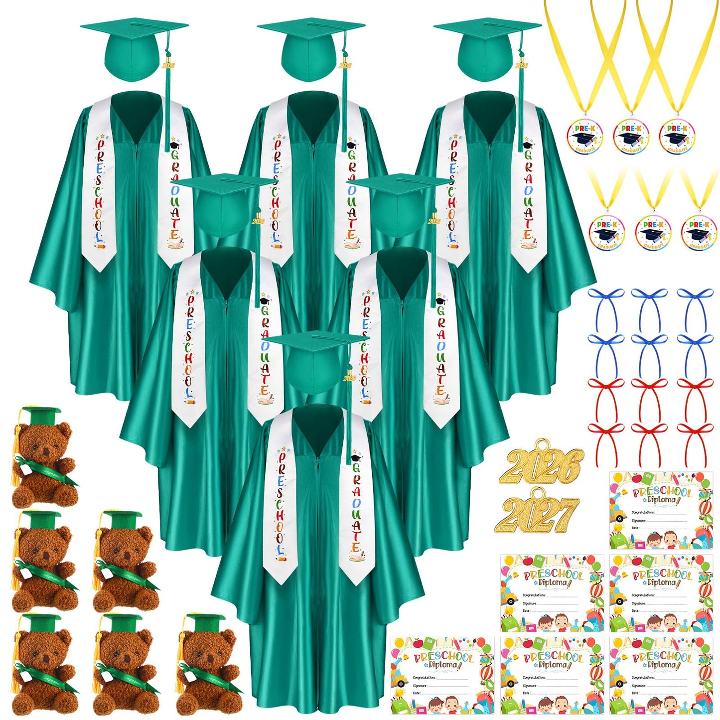 60-Piece Preschool Graduation Cap and Gown Set