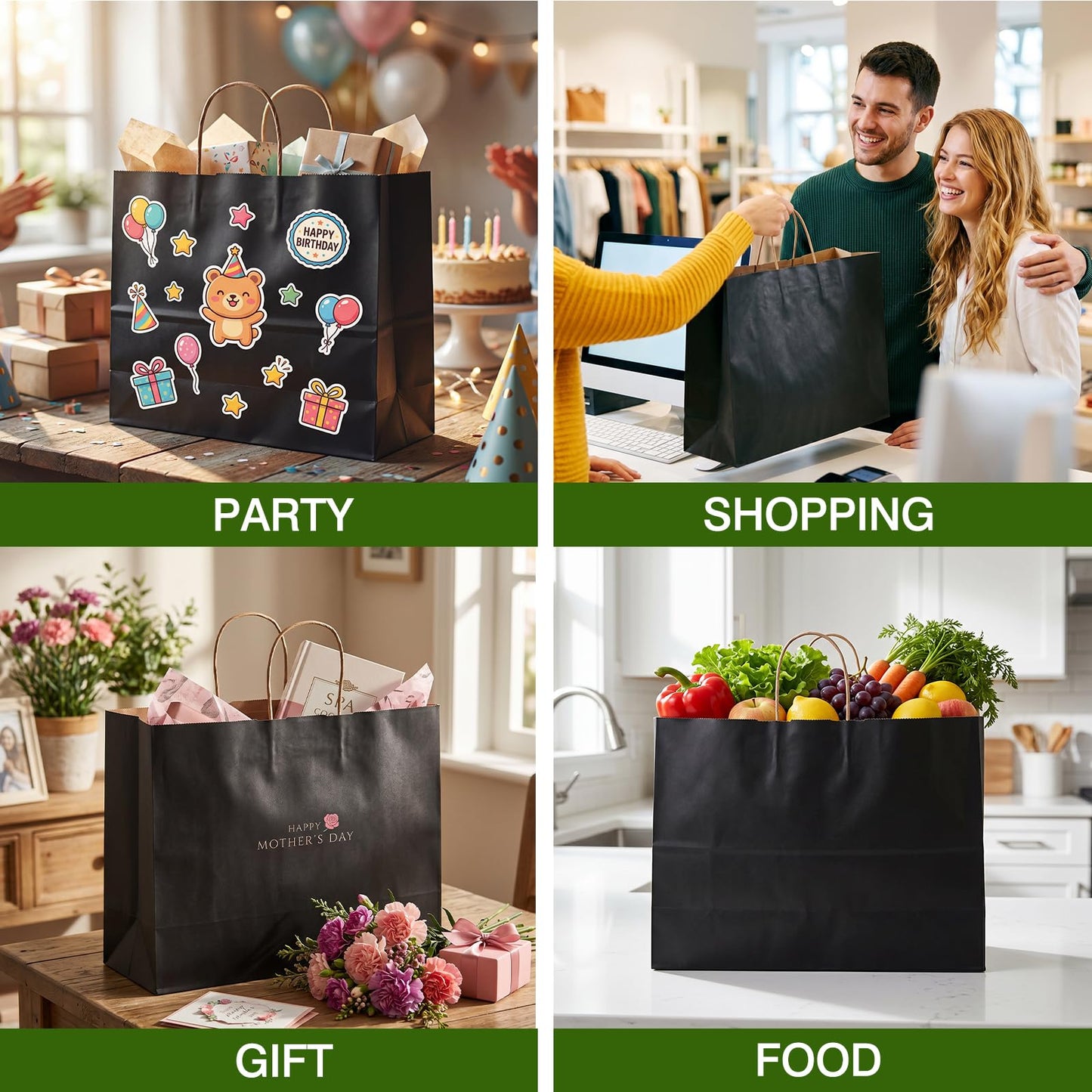 OUTUXED 200pcs Paper Bags with Handles