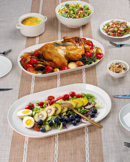 Set of 2 Large 16-Inch Oval Ceramic Serving Platters