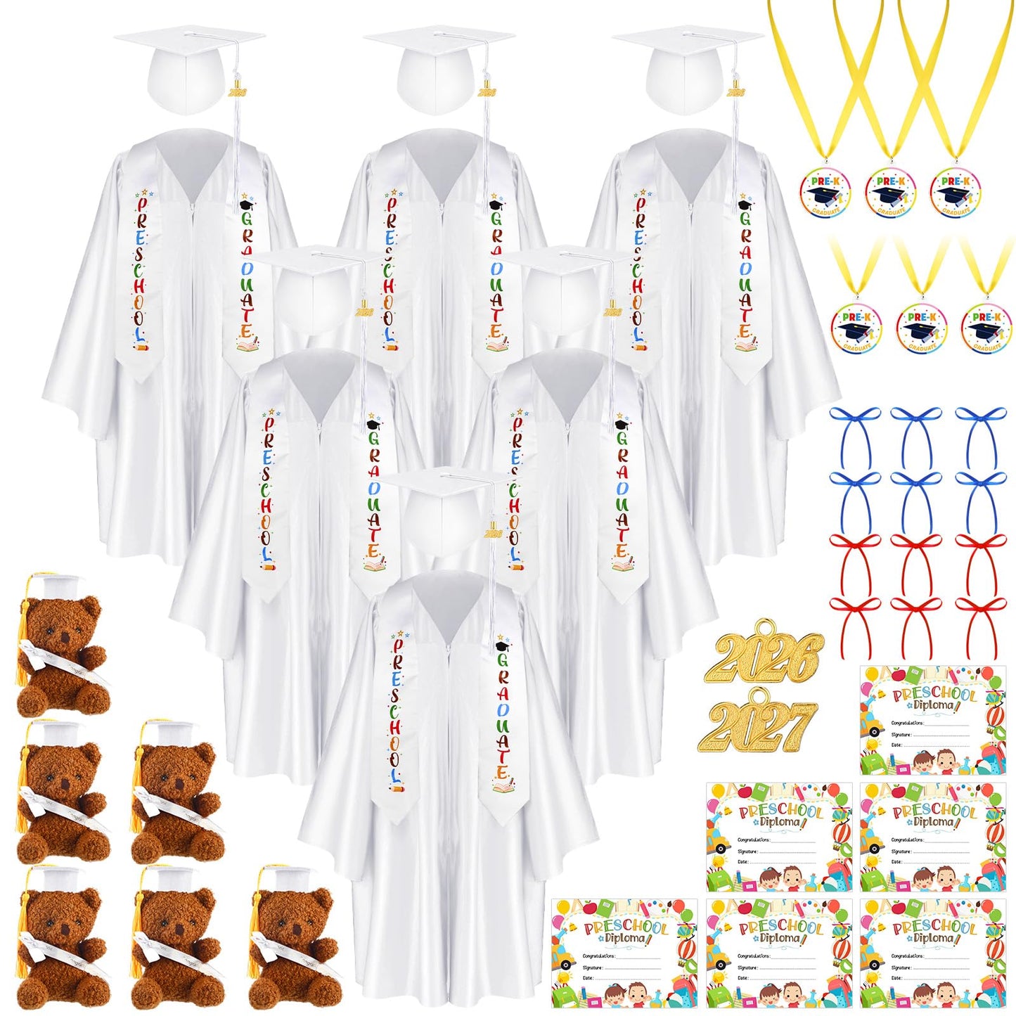 60-Piece Preschool Graduation Cap and Gown Set