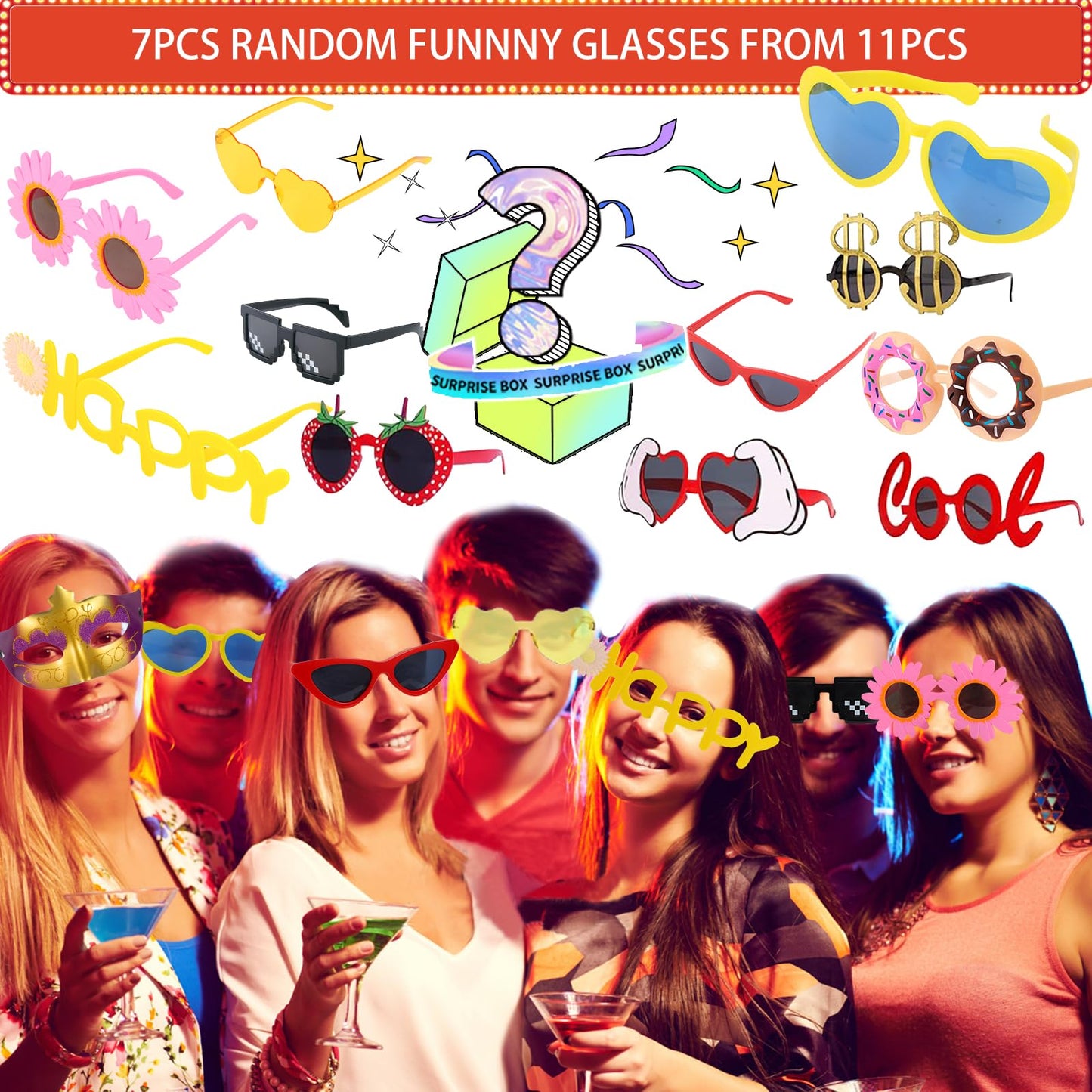 Novelty Photo Booth Props Set with Hats, Glasses and Wigs