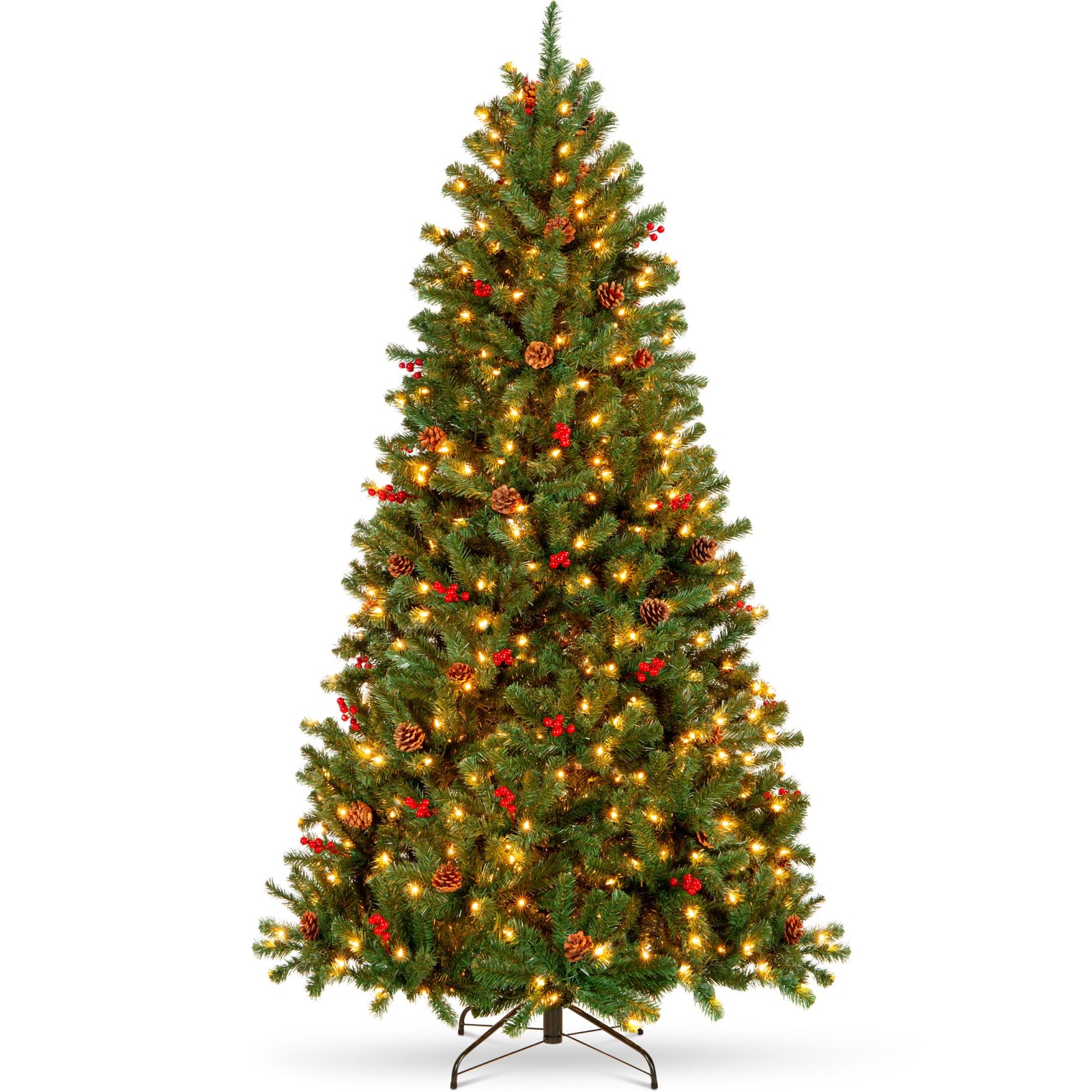 Pre-Lit Artificial Spruce Christmas Tree with Pinecones and Berries