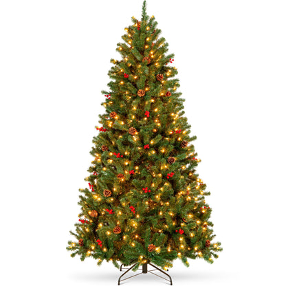 Pre-Lit Artificial Spruce Christmas Tree with Pinecones and Berries