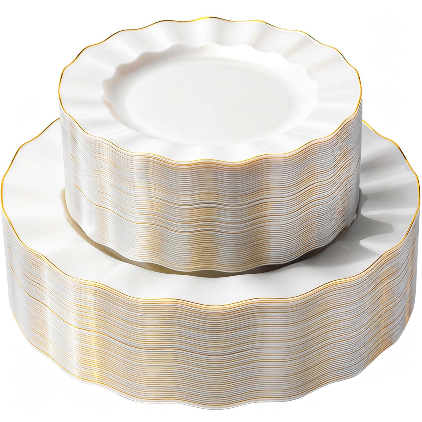 120-Piece White Gold Disposable Plastic Plate Set