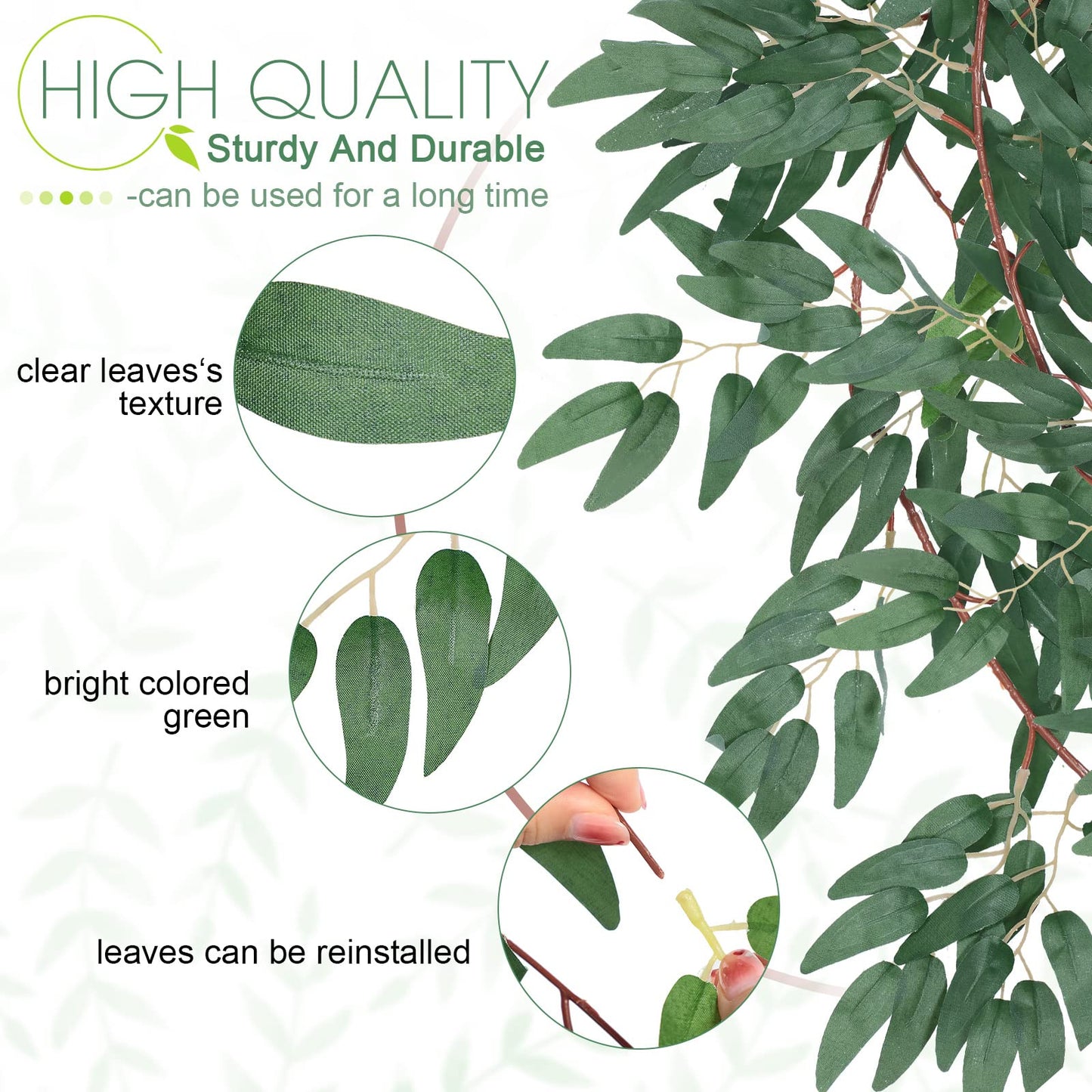 5-Piece 6 Ft Artificial Willow Leaf Greenery Garland