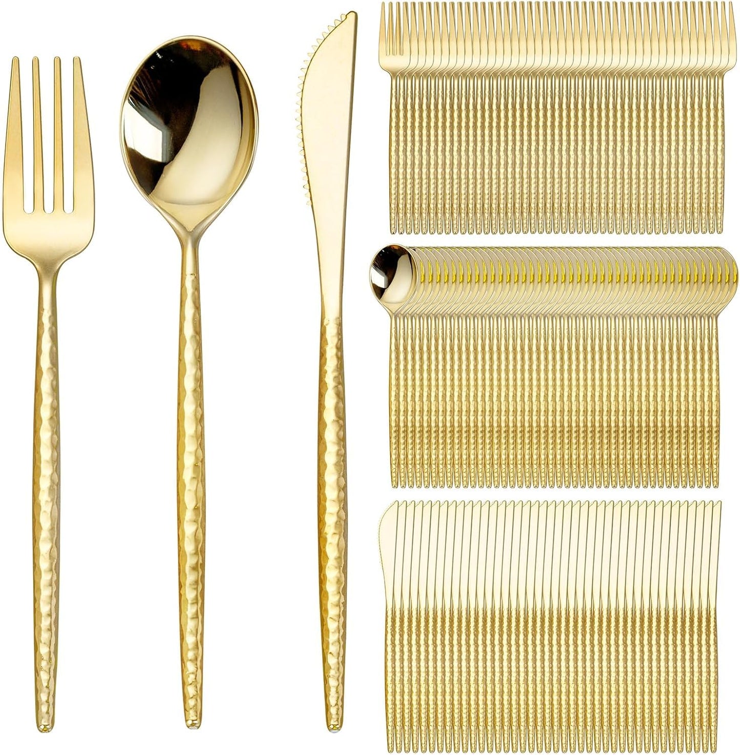 300-Piece Gold Hammered Disposable Cutlery Set