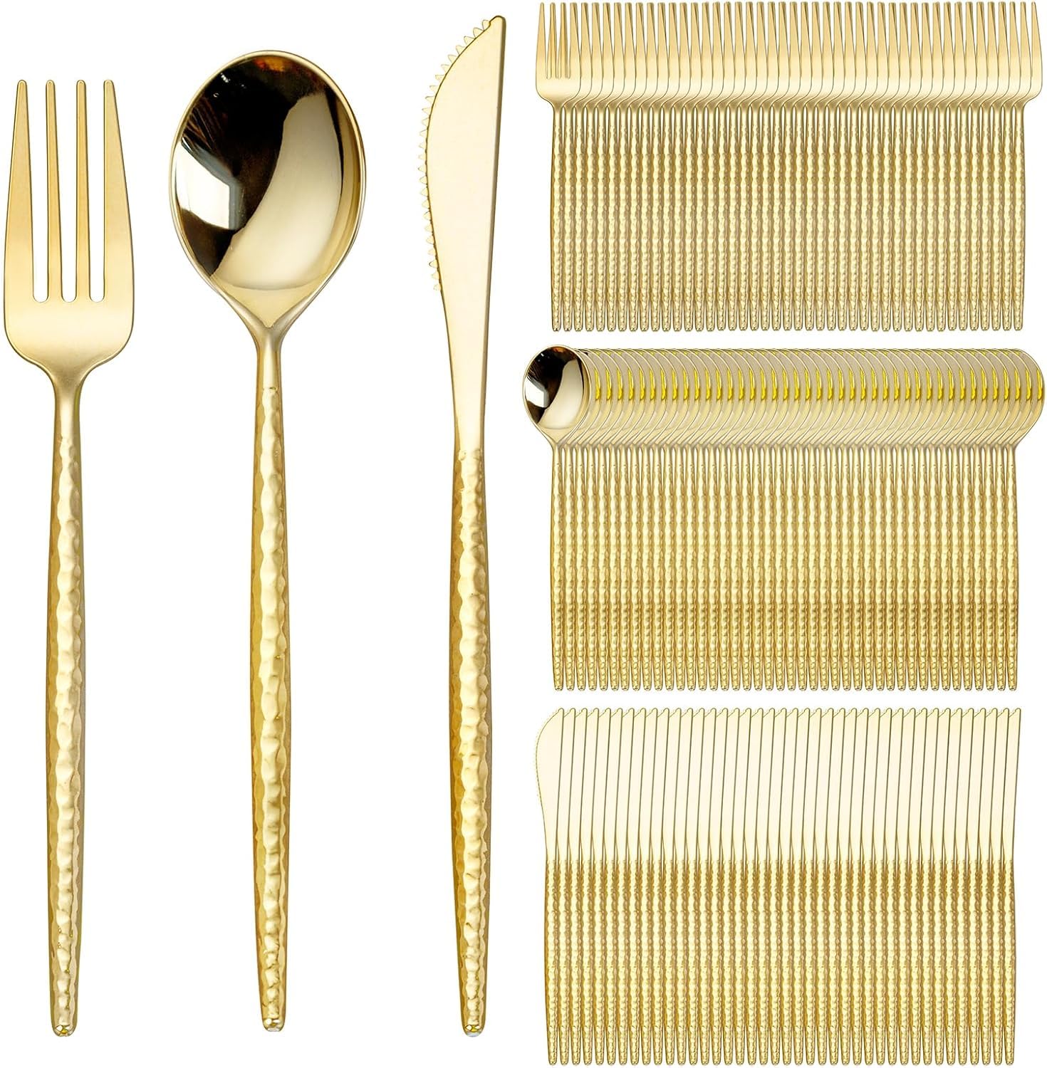 300-Piece Gold Hammered Disposable Cutlery Set