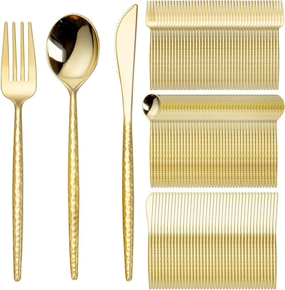 300-Piece Gold Hammered Disposable Cutlery Set