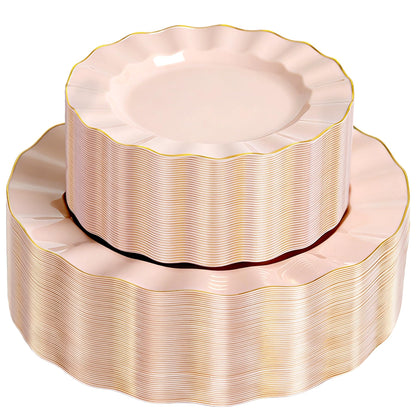 120-Piece White Gold Disposable Plastic Plate Set