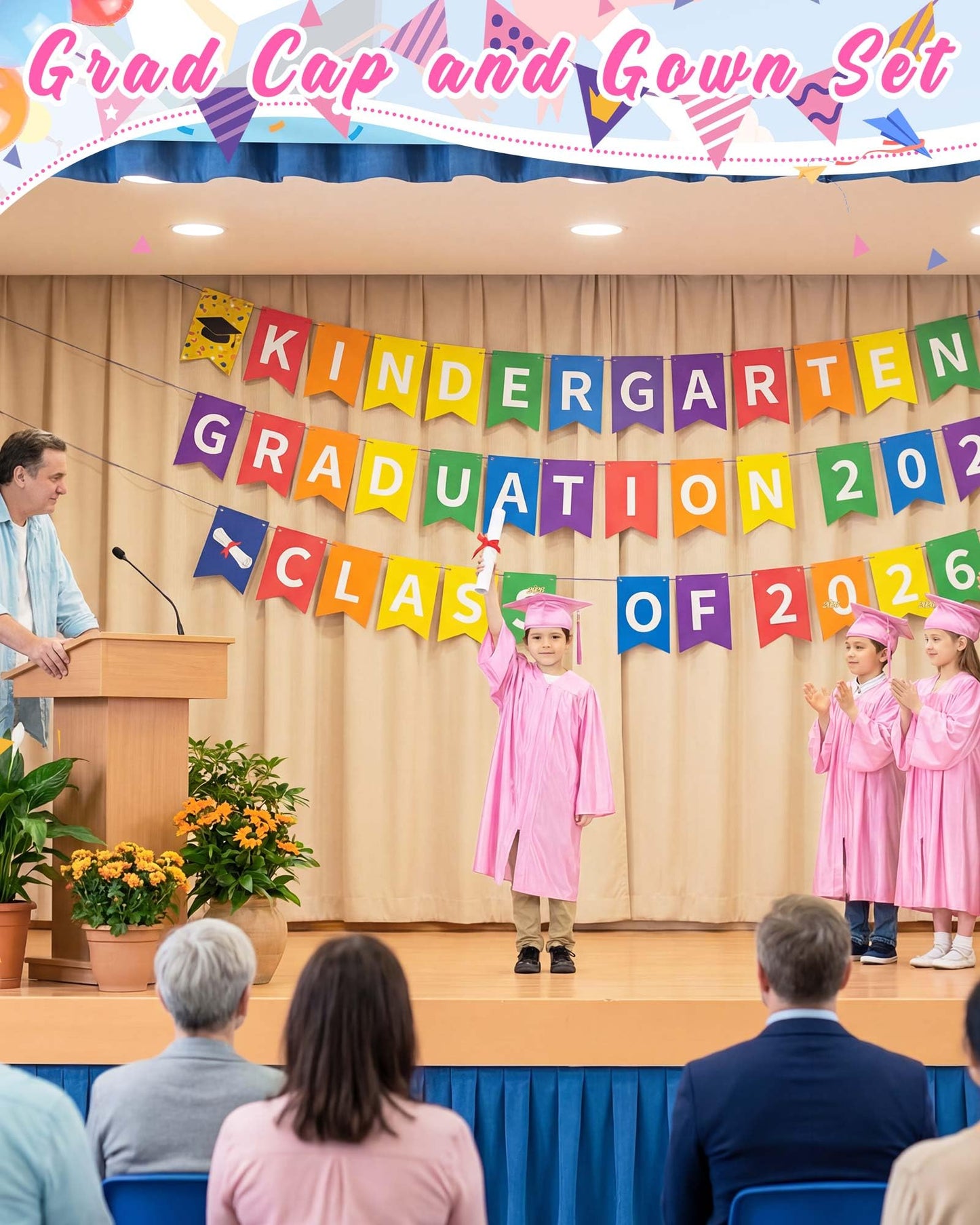 6-Set Preschool Graduation Cap and Gown with 2026 Tassels