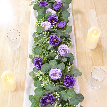 2-Pack 13 Ft Eucalyptus and White Rose Floral Garland