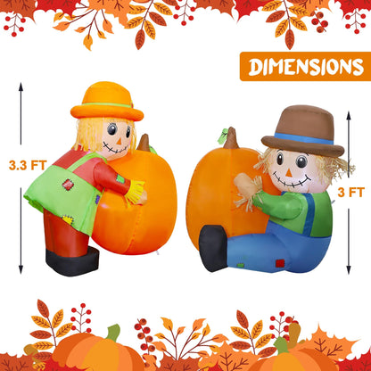 Set of 2 LED Inflatable Scarecrow Thanksgiving Decorations