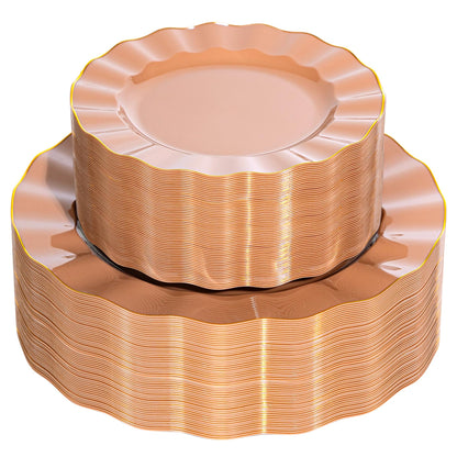 120-Piece White Gold Disposable Plastic Plate Set