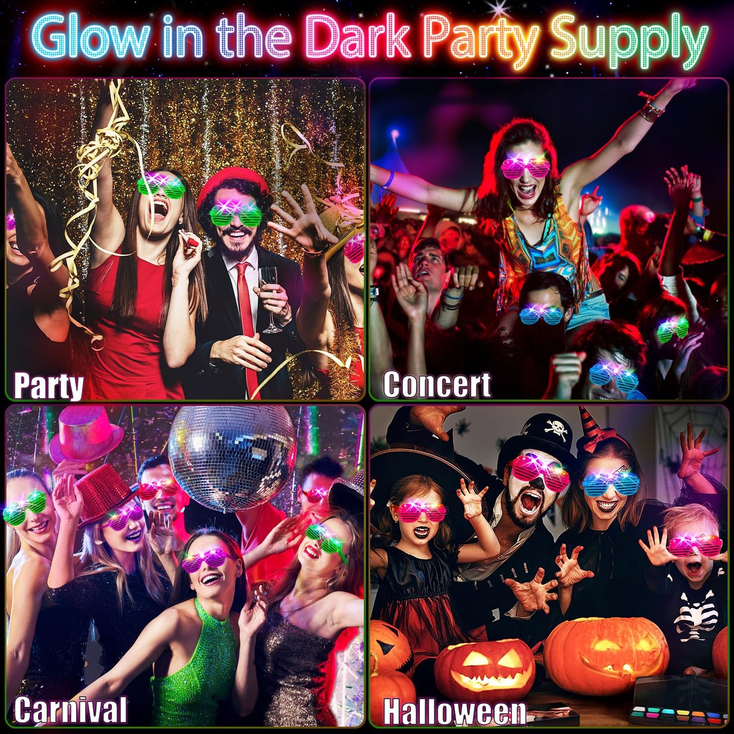 64-Pack LED Light-Up Shutter Glasses in Five Colors