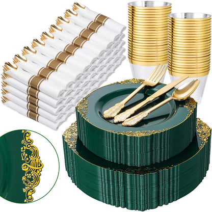 350-Piece Disposable Dinnerware Set with Plates, Cups and Cutlery