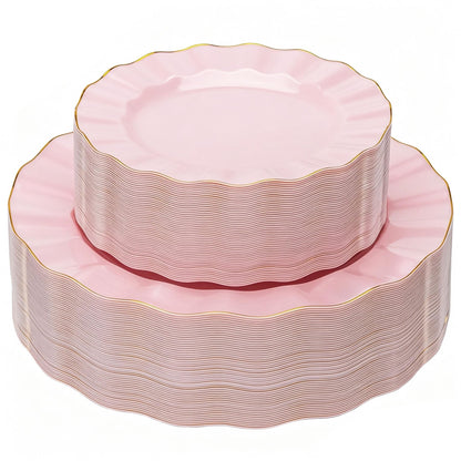 120-Piece White Gold Disposable Plastic Plate Set