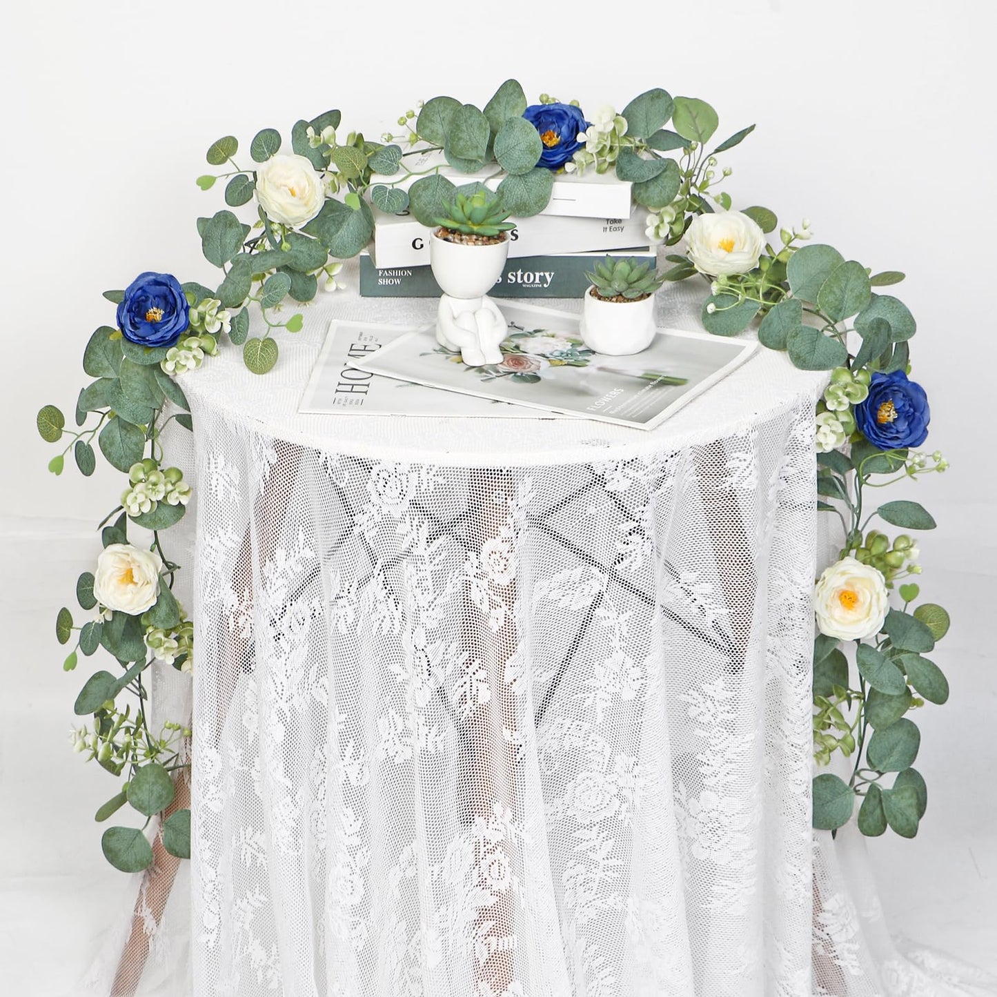 2-Pack 13 Ft Eucalyptus and White Rose Floral Garland