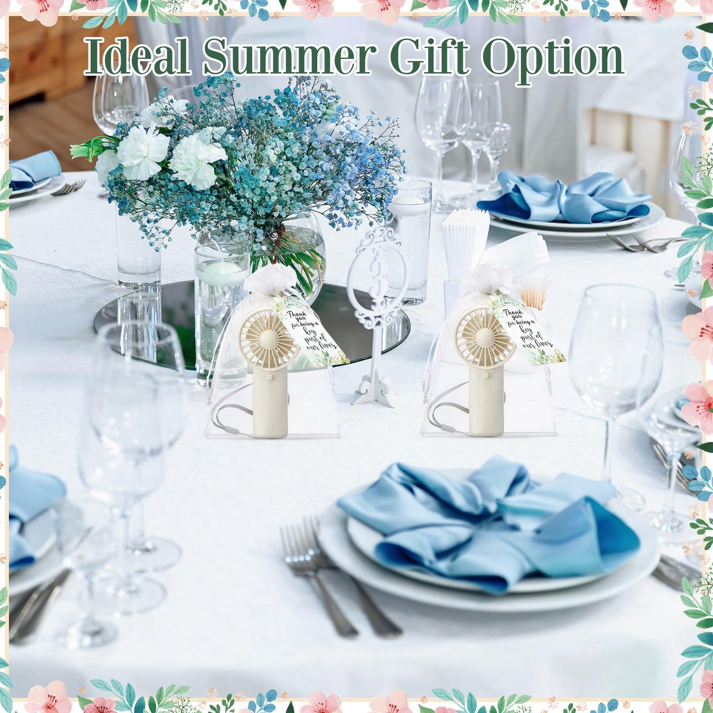 50-Pack Mini Handheld Fans with Gift Bags and Thank You Cards