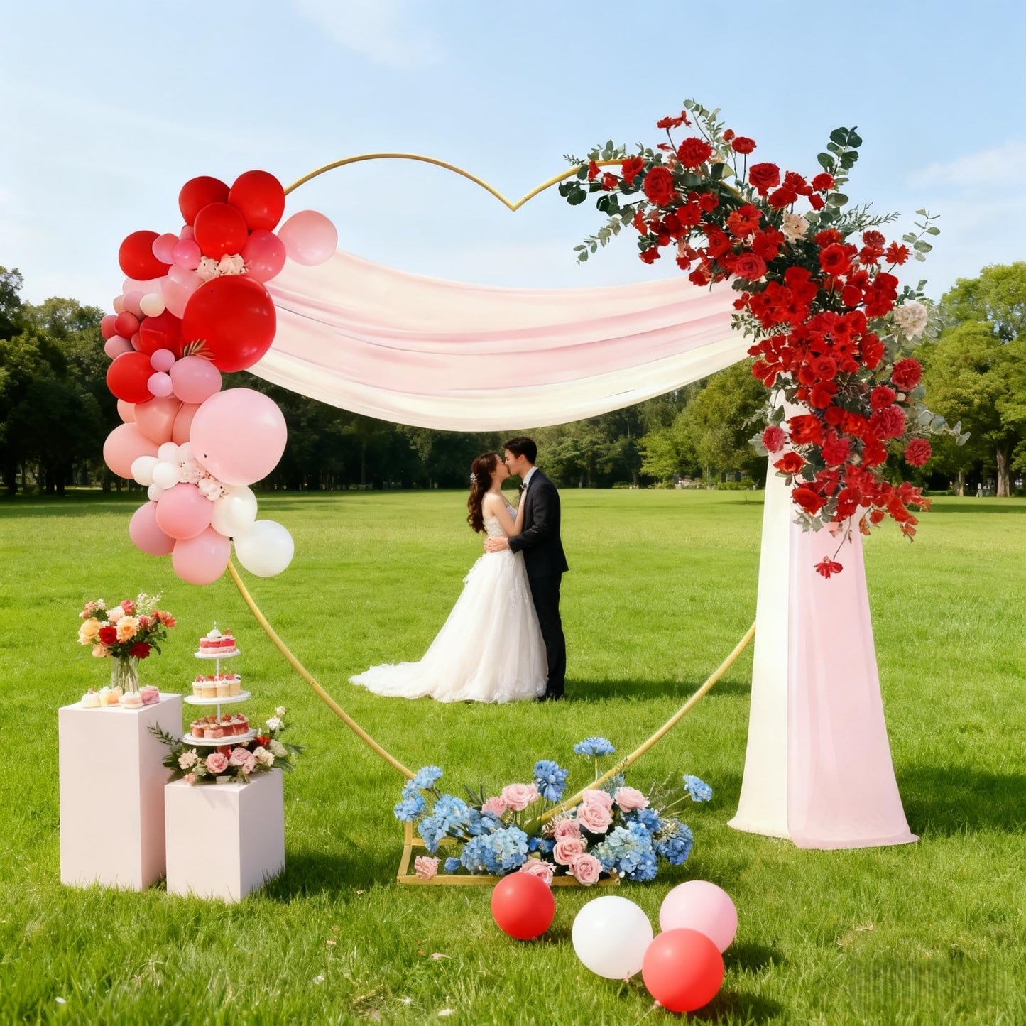 6.6 Ft Gold Metal Heart Arch Stand for Weddings & Events
