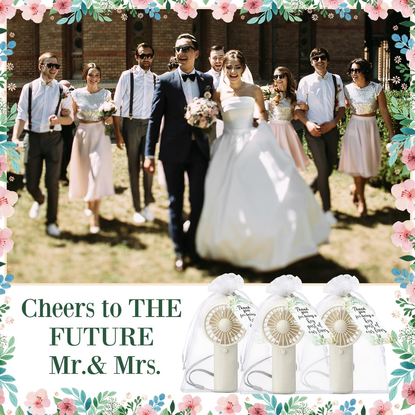 50-Pack Mini Handheld Fans with Gift Bags and Thank You Cards