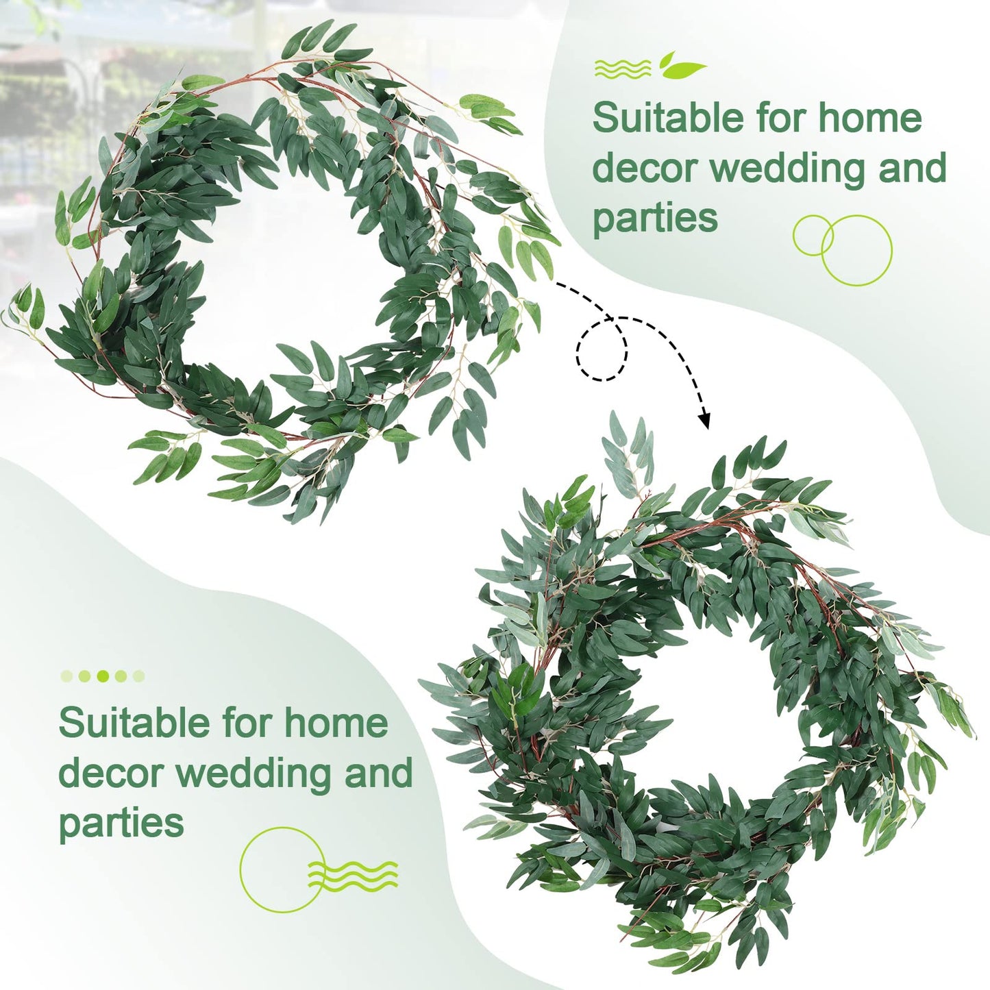 5-Piece 6 Ft Artificial Willow Leaf Greenery Garland