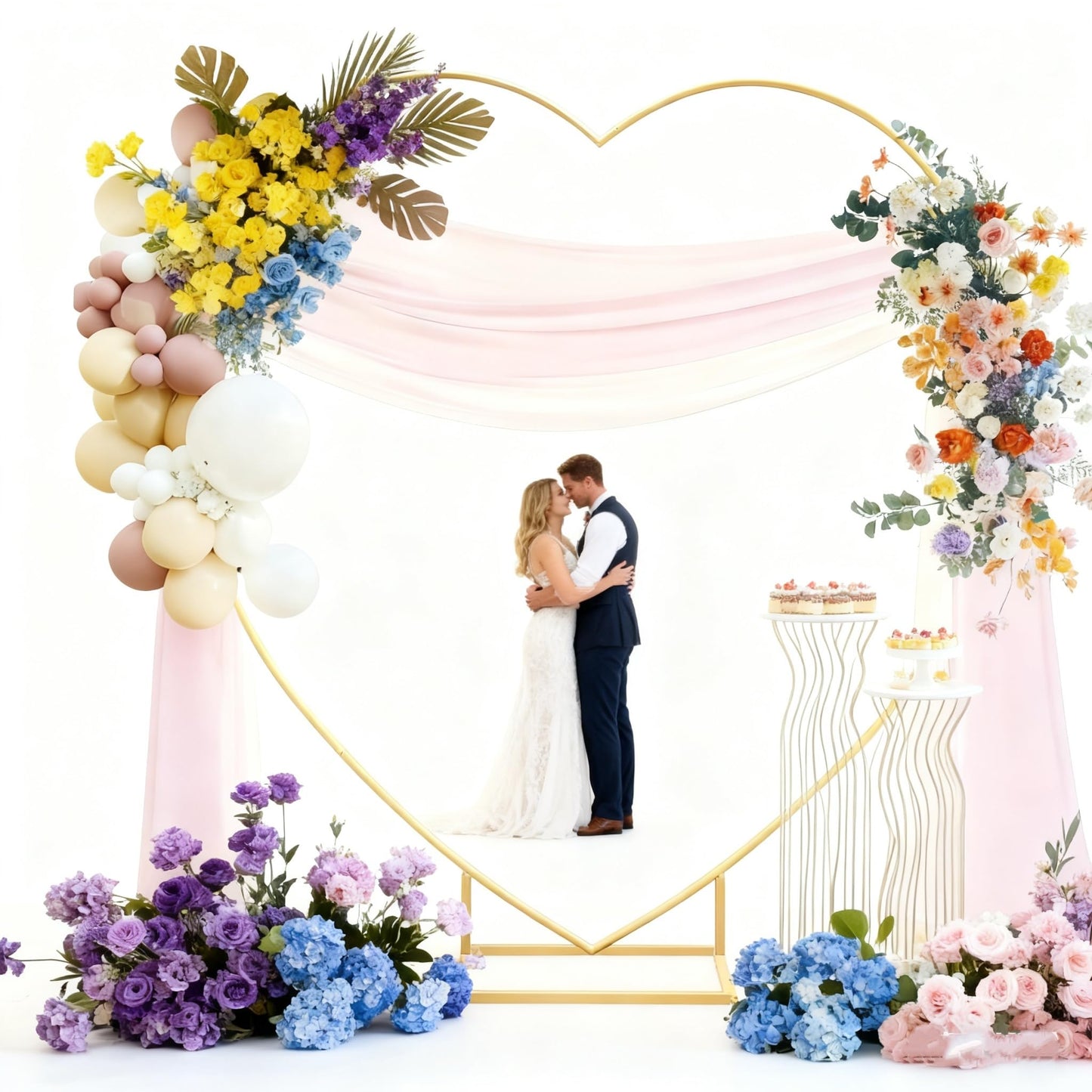 6.6 Ft Gold Metal Heart Arch Stand for Weddings & Events