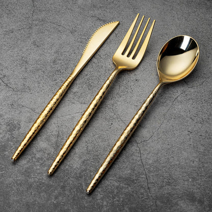 300-Piece Gold Hammered Disposable Cutlery Set
