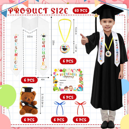 60-Piece Preschool Graduation Cap and Gown Set