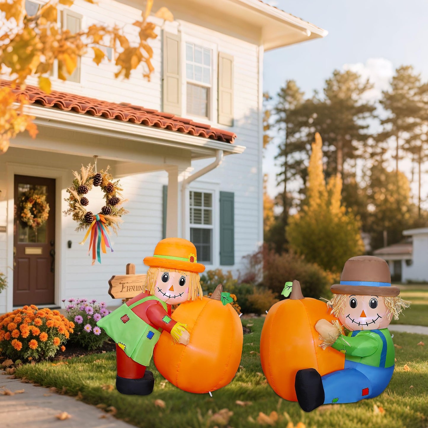 Set of 2 LED Inflatable Scarecrow Thanksgiving Decorations