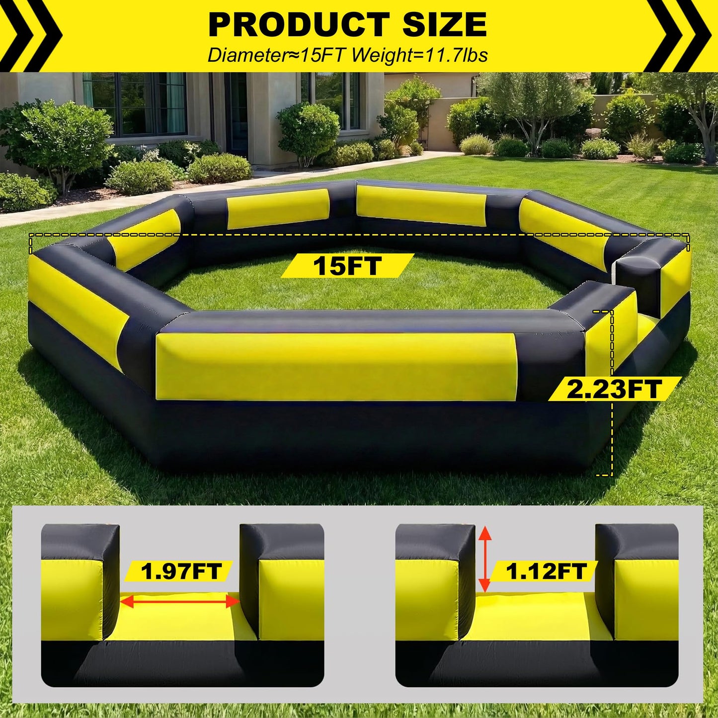15-Foot Inflatable Gaga Ball Pit with Built-In Blower