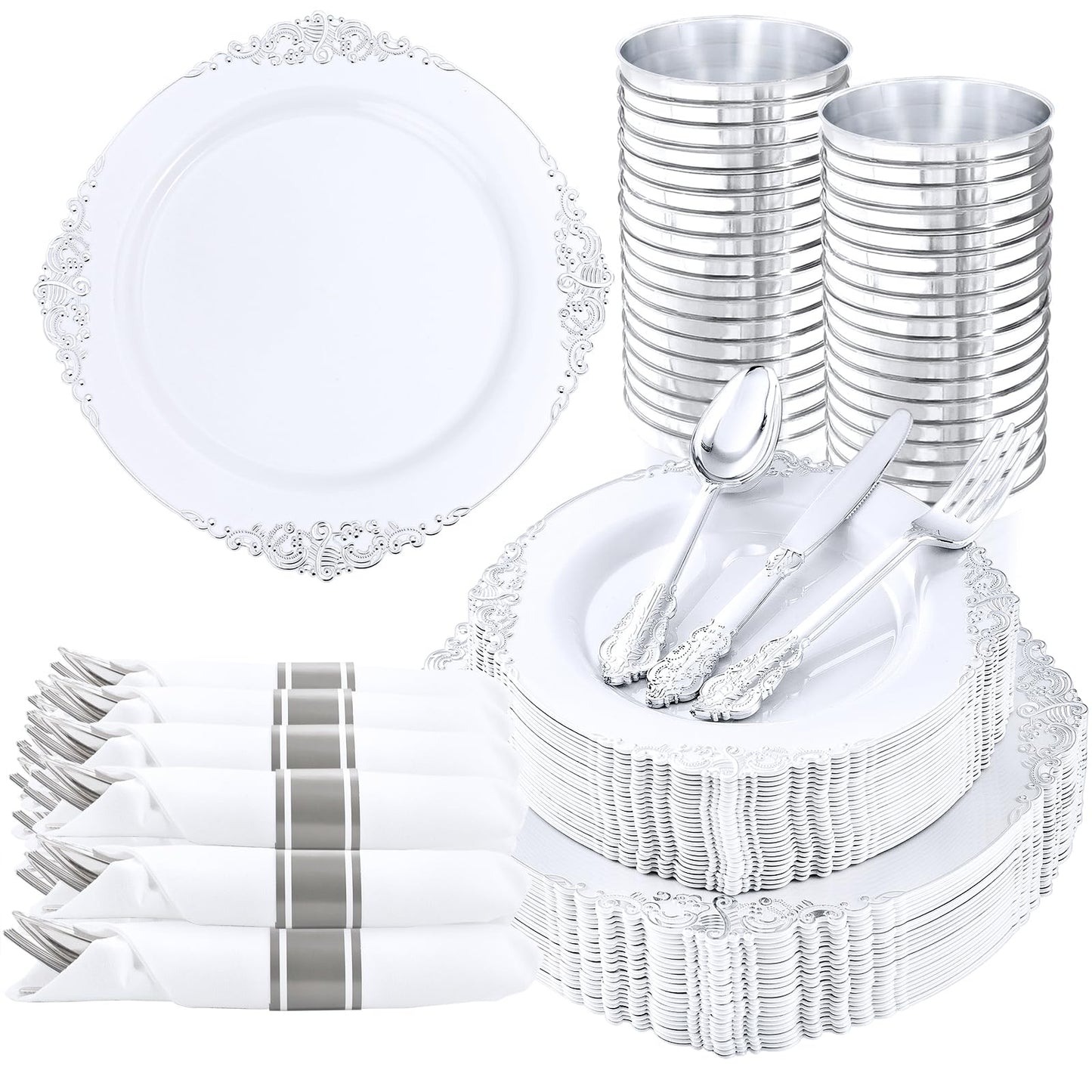 350-Piece Disposable Dinnerware Set with Plates, Cups and Cutlery