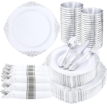 350-Piece Disposable Dinnerware Set with Plates, Cups and Cutlery