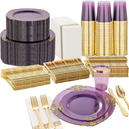 350-Piece Disposable Dinnerware Set with Plates, Cups and Cutlery