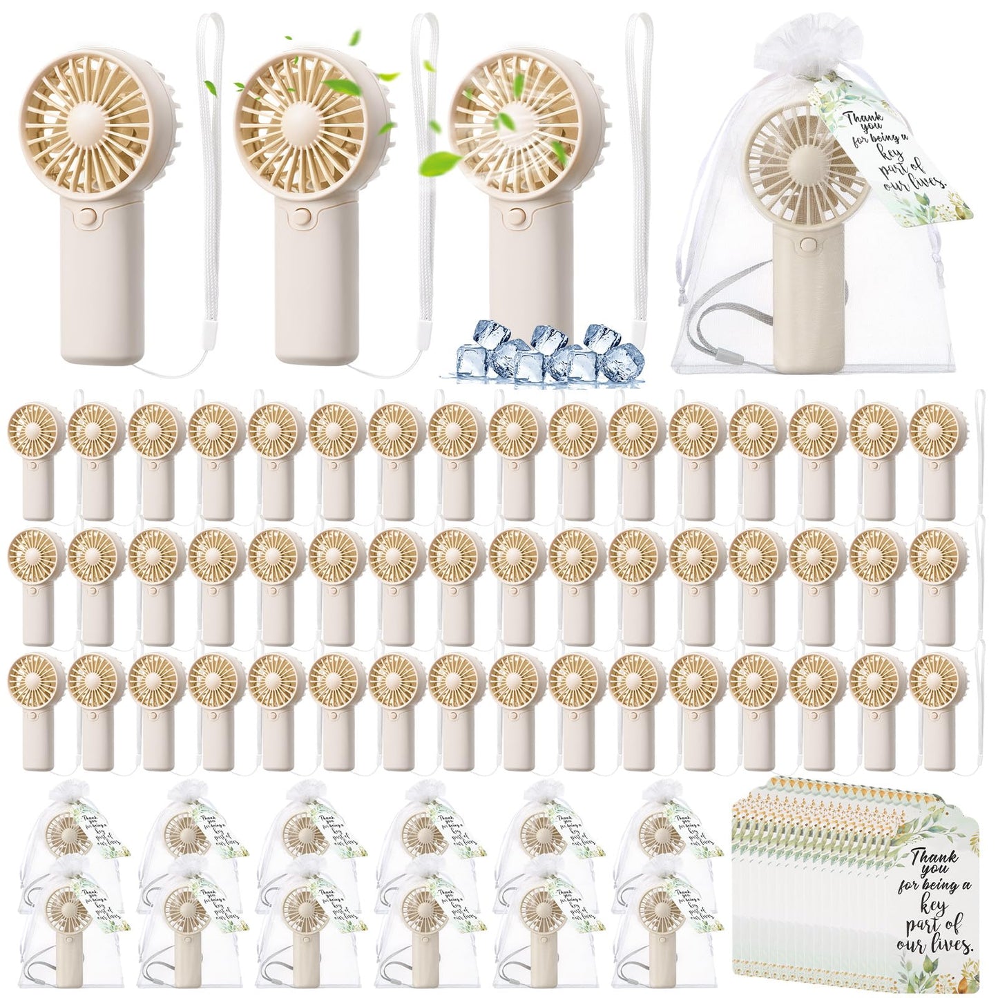 50-Pack Mini Handheld Fans with Gift Bags and Thank You Cards