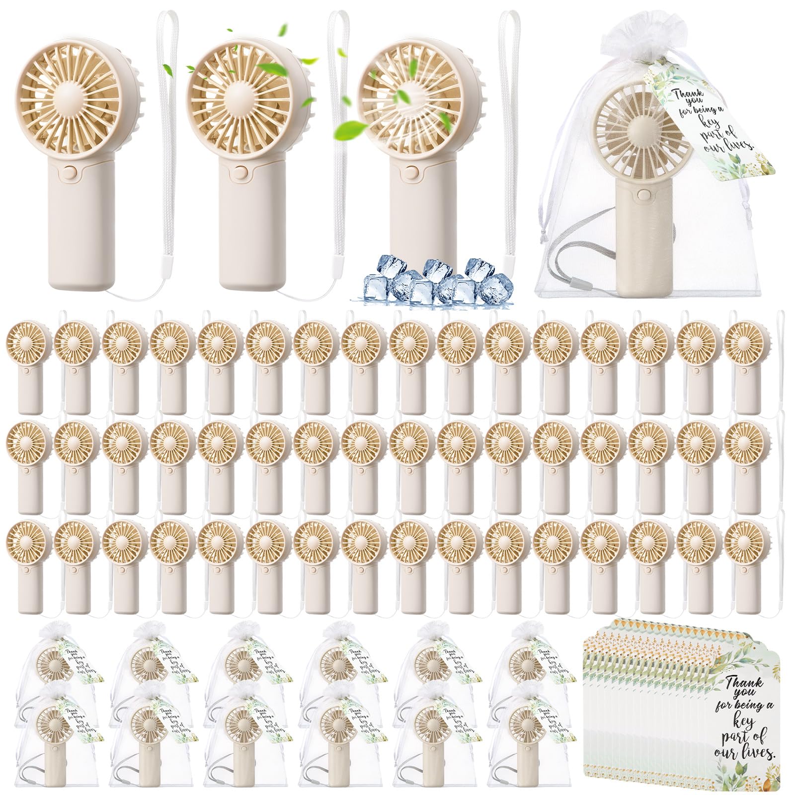 50-Pack Mini Handheld Fans with Gift Bags and Thank You Cards