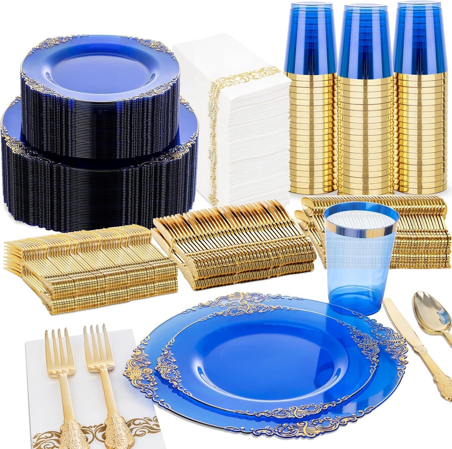 350-Piece Disposable Dinnerware Set with Plates, Cups and Cutlery