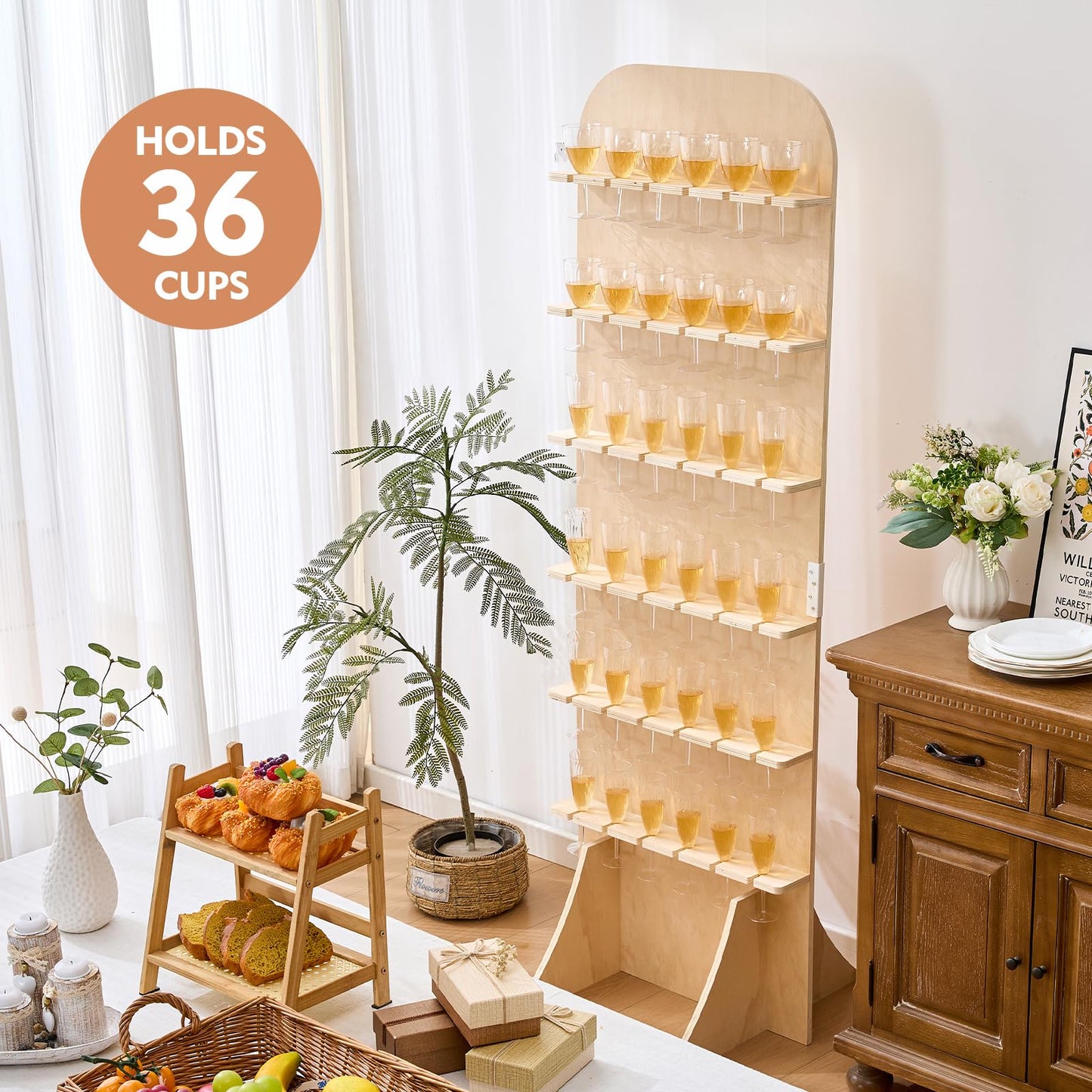 Sicrifety 5.9 ft 6-Tier Champagne Wall Holder, Wood Champagne Wall