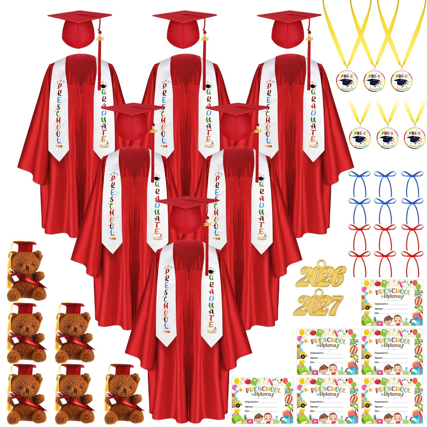 60-Piece Preschool Graduation Cap and Gown Set