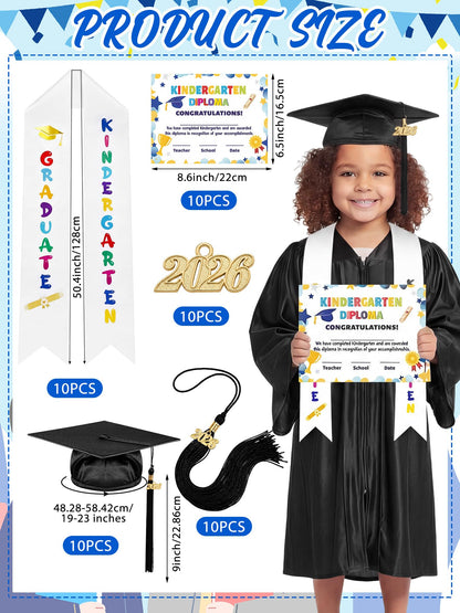 10-Set 2026 Kids Graduation Cap and Gown Set
