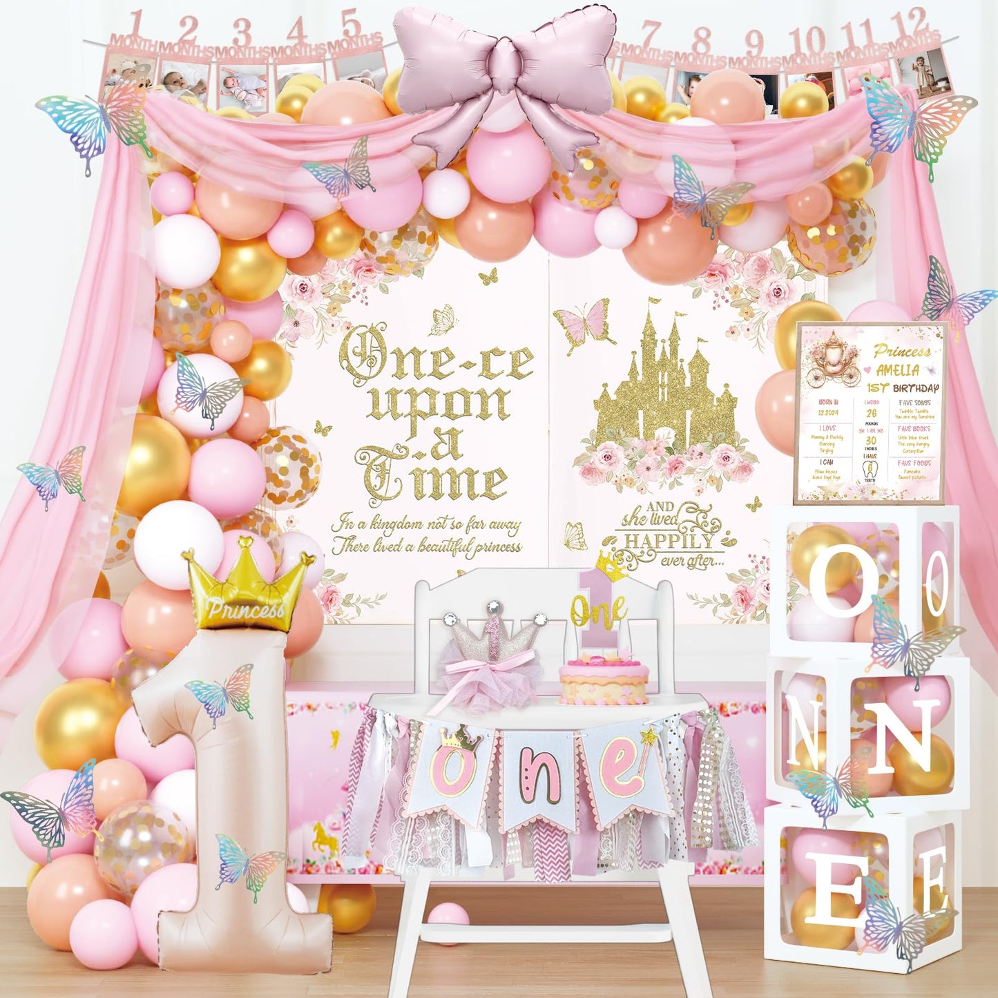 122-Piece Princess First Birthday Party Decoration Set