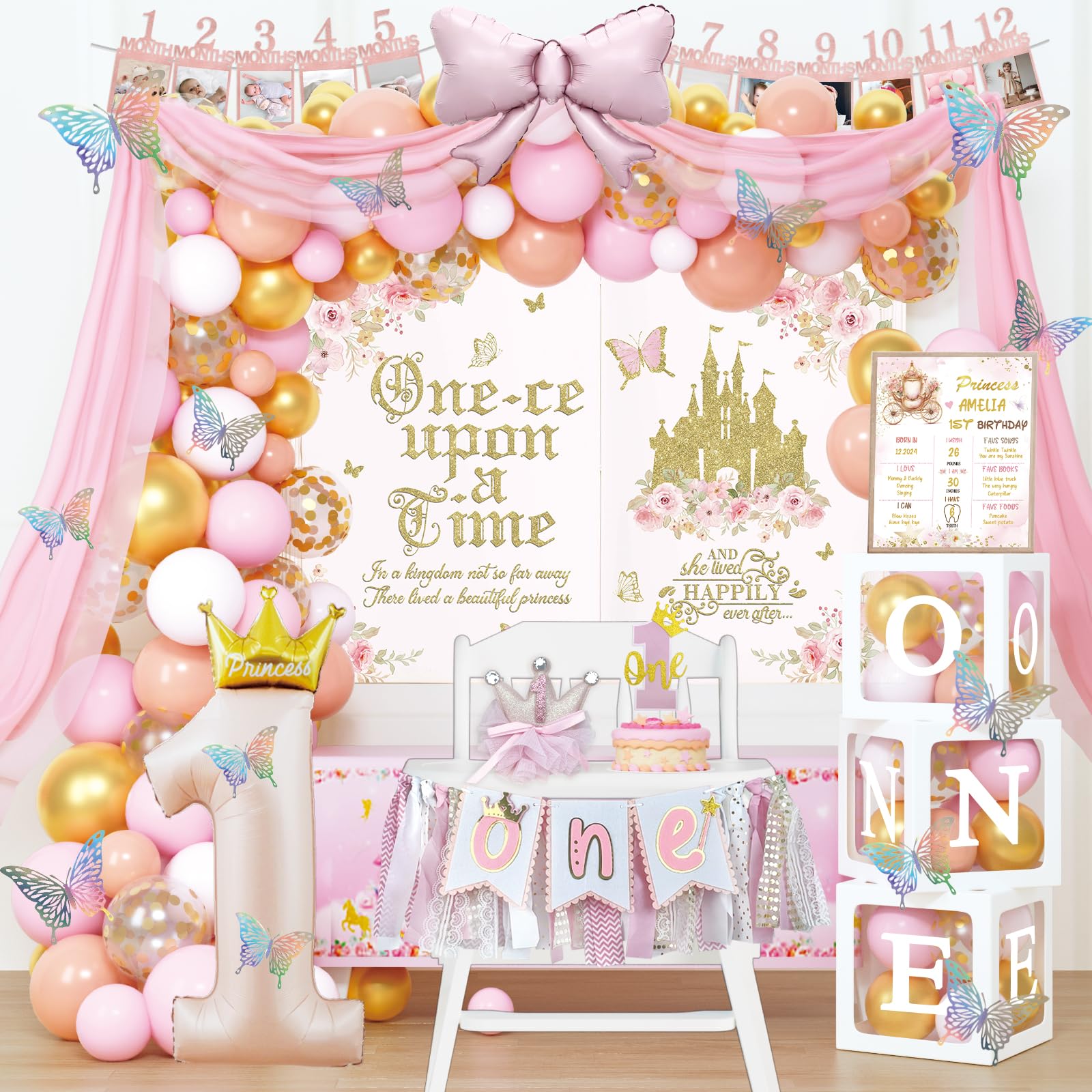 122-Piece Princess First Birthday Party Decoration Set