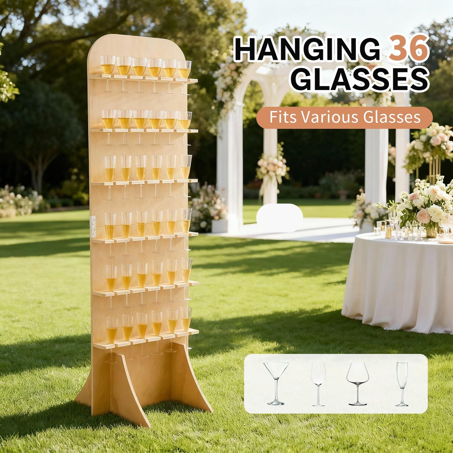 Sicrifety 5.9 ft 6-Tier Champagne Wall Holder, Wood Champagne Wall