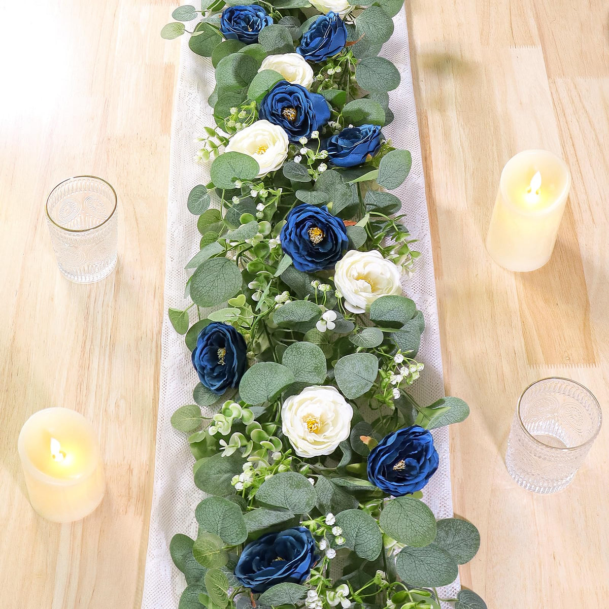 2-Pack 13 Ft Eucalyptus and White Rose Floral Garland