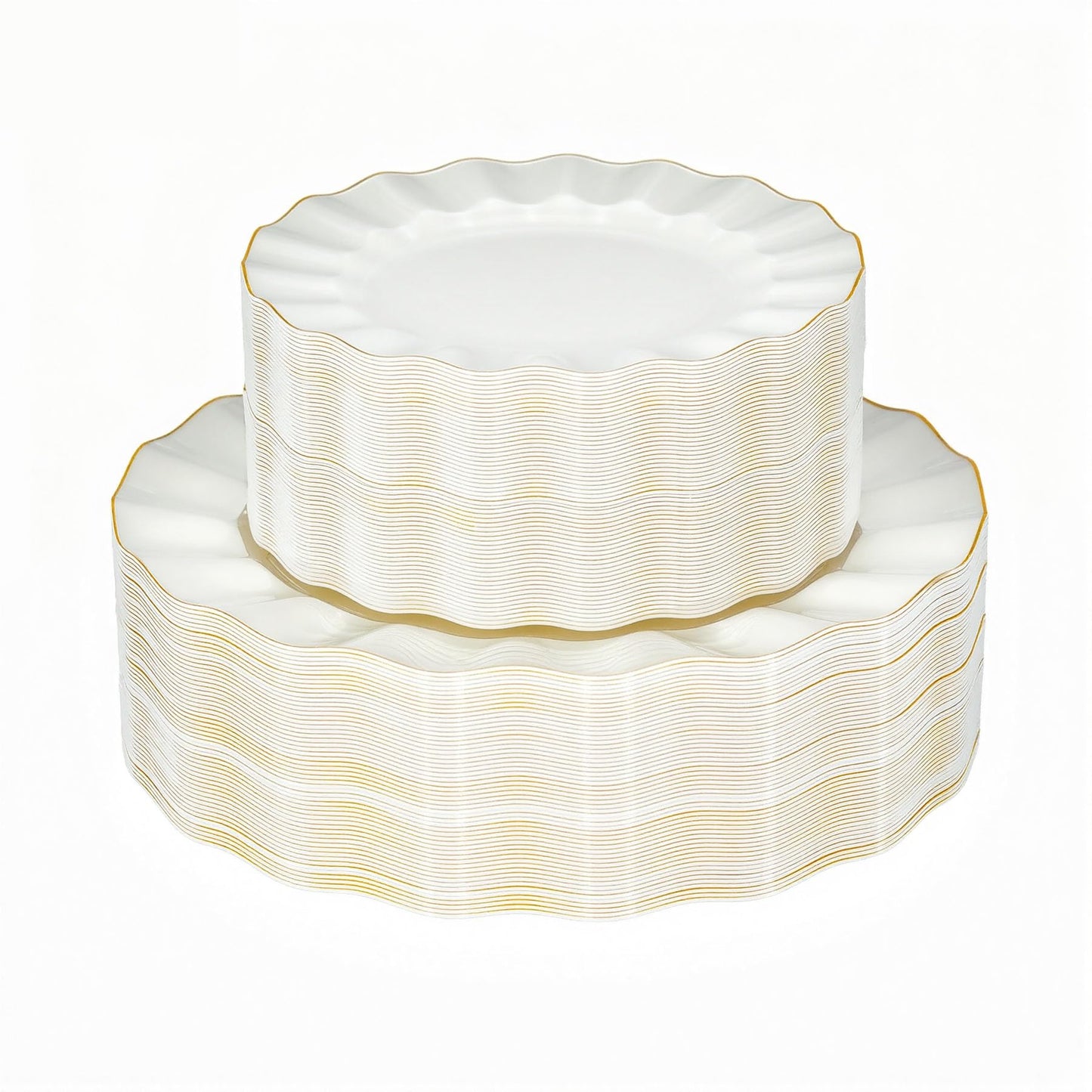 120-Piece White Gold Disposable Plastic Plate Set