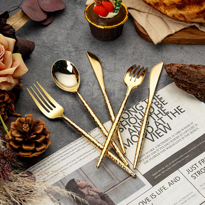 300-Piece Gold Hammered Disposable Cutlery Set