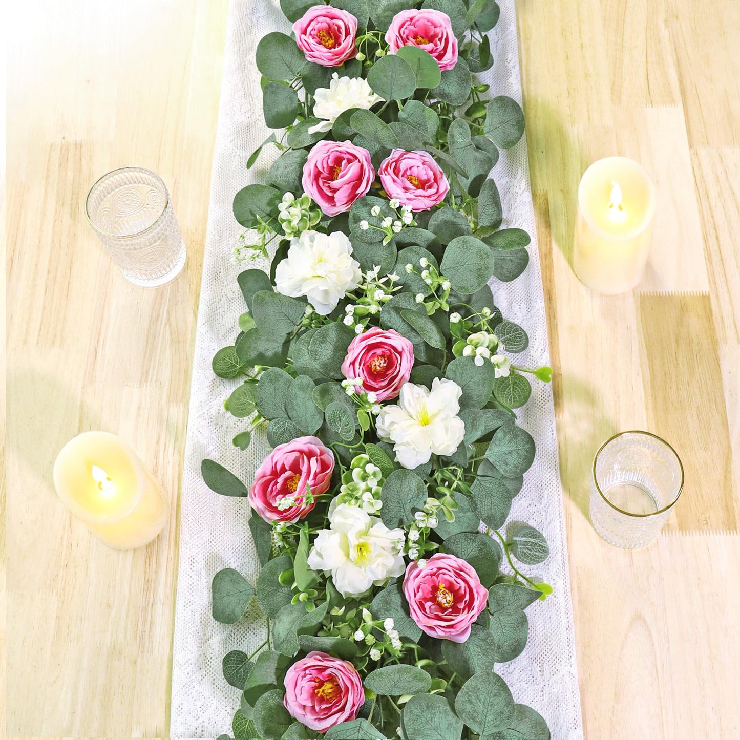 2-Pack 13 Ft Eucalyptus and White Rose Floral Garland