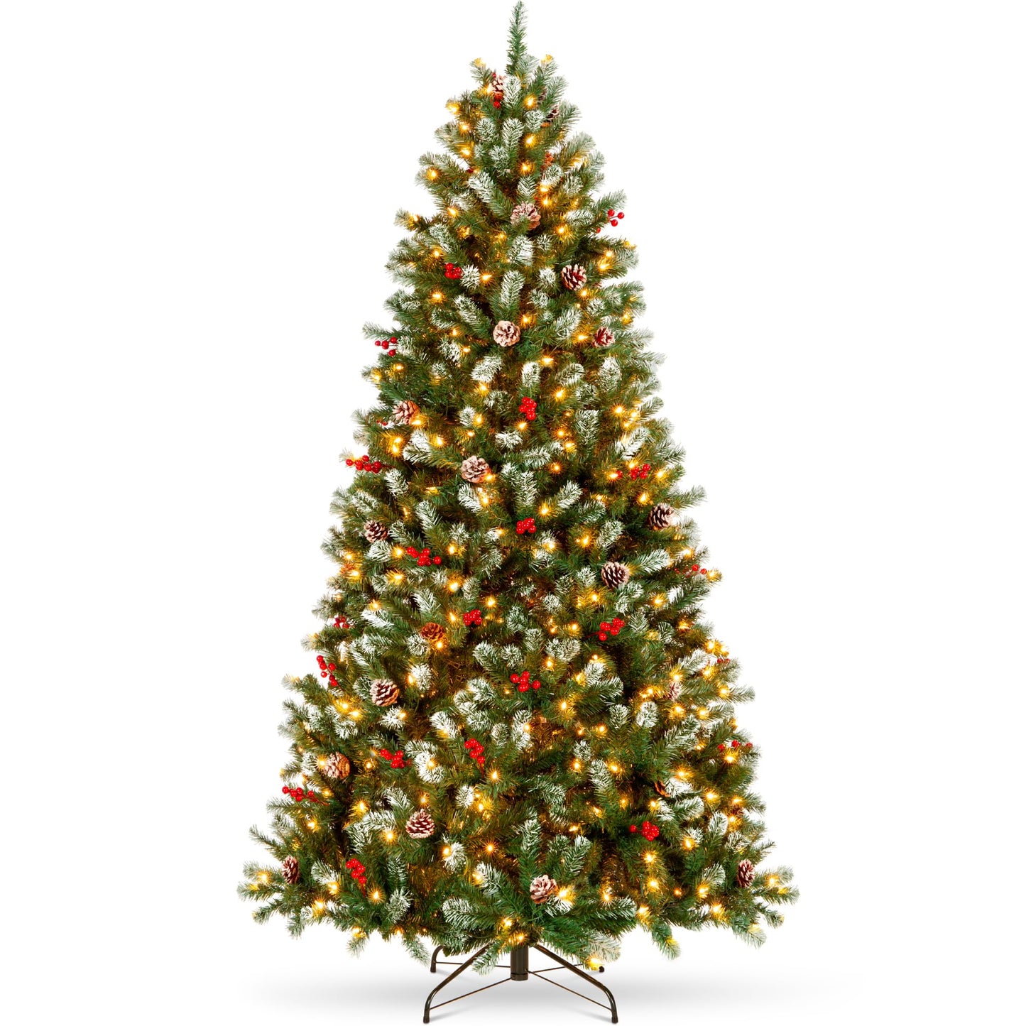 Pre-Lit Artificial Spruce Christmas Tree with Pinecones and Berries