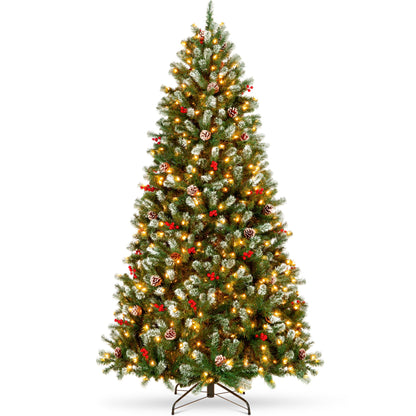 Pre-Lit Artificial Spruce Christmas Tree with Pinecones and Berries