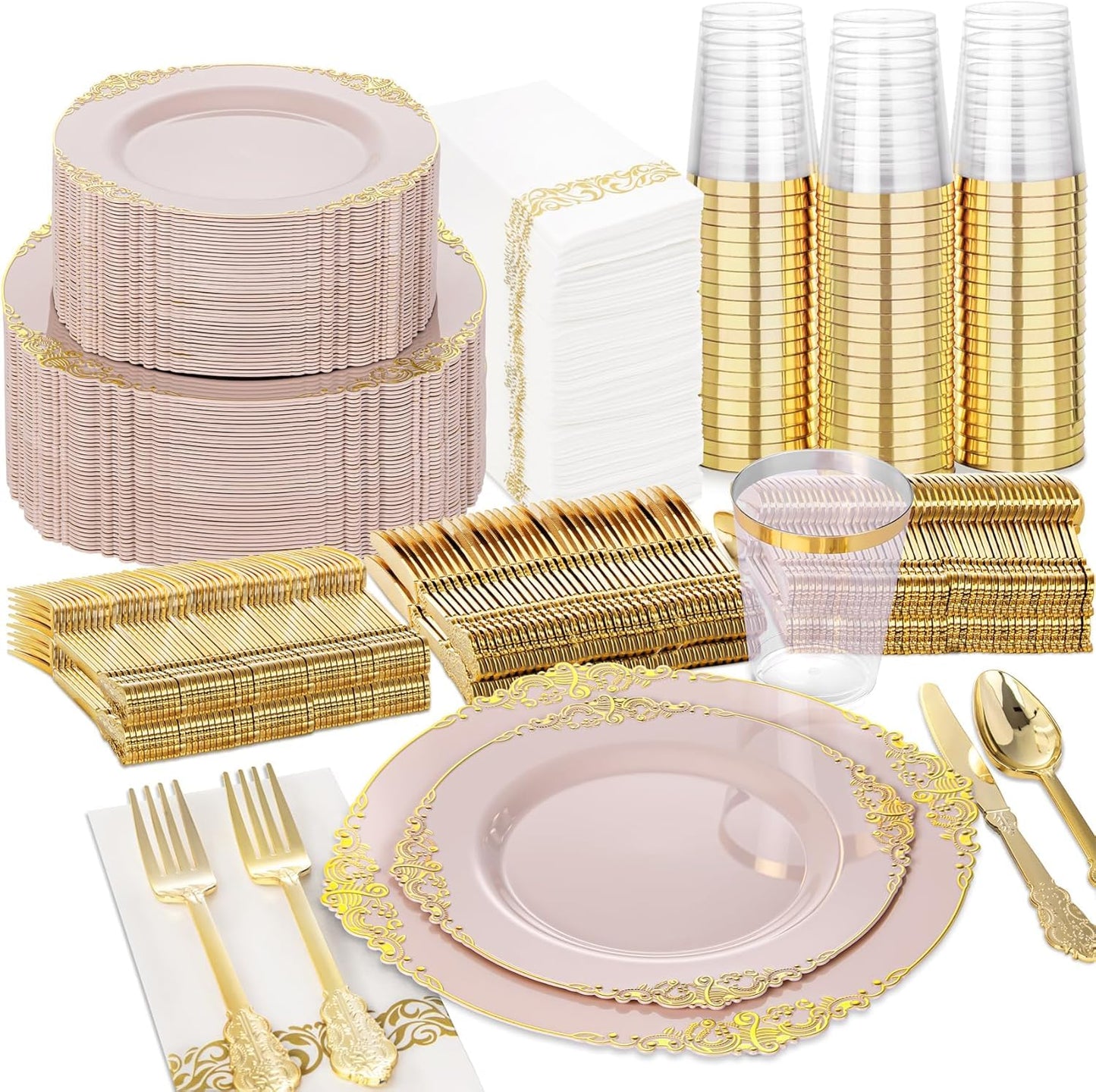 350-Piece Disposable Dinnerware Set with Plates, Cups and Cutlery