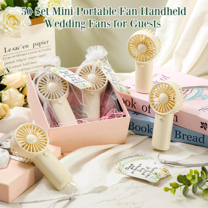 50-Pack Mini Handheld Fans with Gift Bags and Thank You Cards